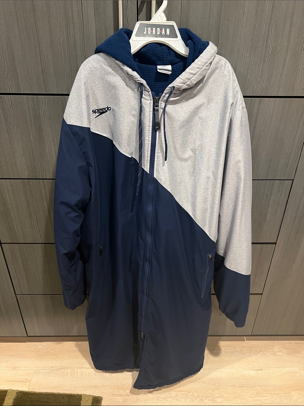 Speedo Men's Navy and Light Gray Diagonal Hooded Jacket
